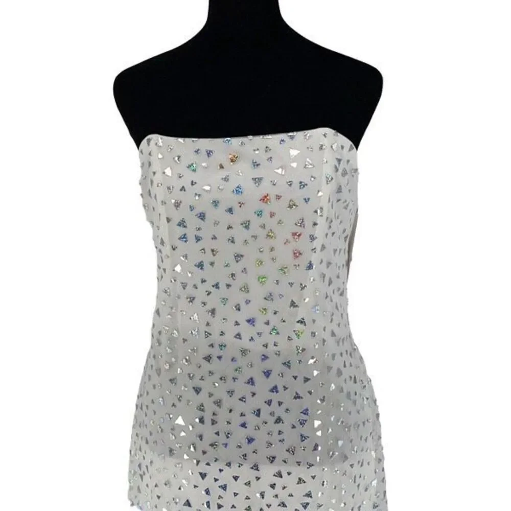 Vintage Jessica McClintock Gunne Sax Holo Strapless Formal Dress White Sz 13 NWT